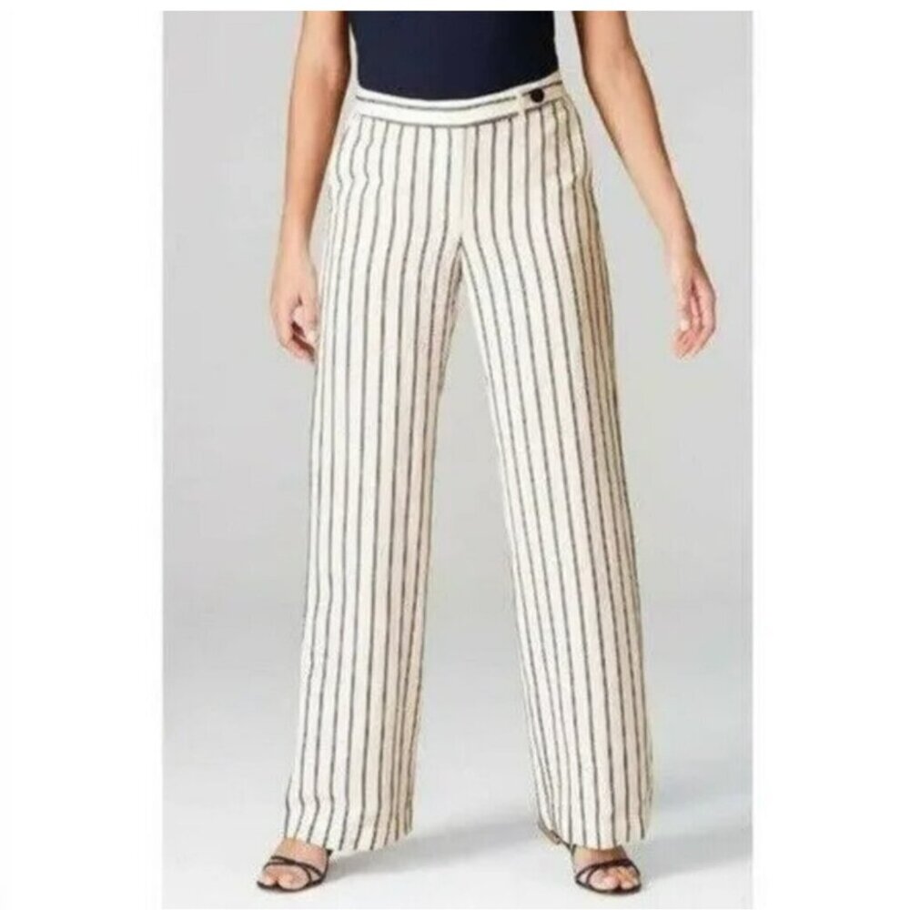 J.Jill Womens 4 Striped Linen Rayon Wide-Leg Pants Ivory & Black